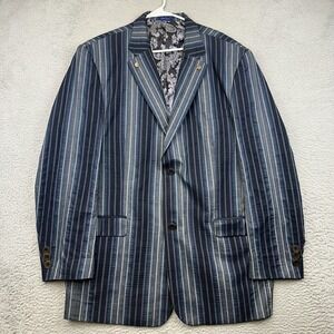 Blu Martini Blazer Mens 48L Blue Gray Striped Sport Coat Jacket Classic 2 Button